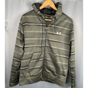 Green/Gray Snake Striped Hooded Fleece‎ Lined Zip-Up Mens L Jacket Sweatshirt
